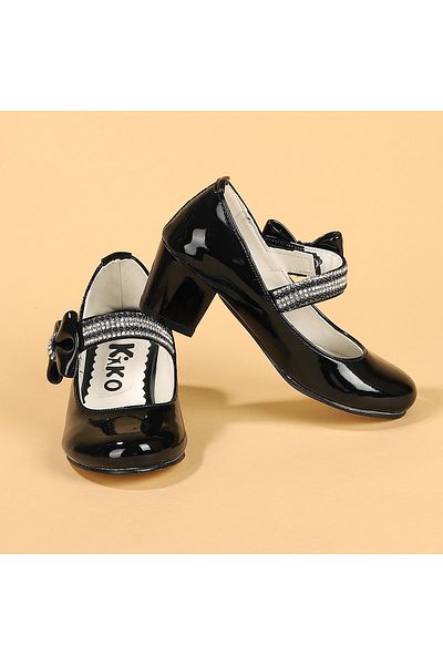 KARAMAZI Piele Lacuita 752 - Pantofi de balerina zilnici cu toc de 4 cm pentru fete