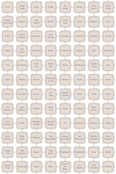 DİJİTALİSTBASKI 96 Adet Vintage Kuruyemiş - Baharat - Bakliyat Kavanoz Etiket...