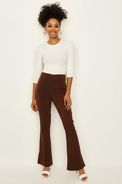 Select Moda Women's Dark Brown Flared Trousers with Slits