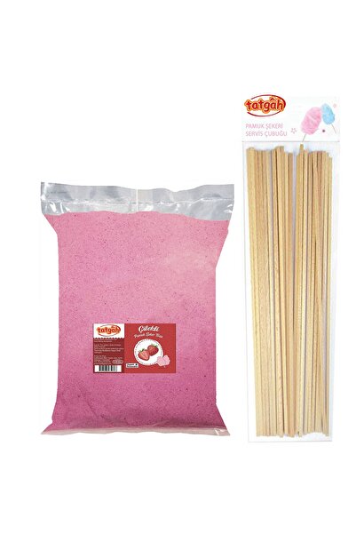 Tatgah Çilek Aromalı Pamuk Şeker Tozu 400gr. + Çubuk Hediyeli