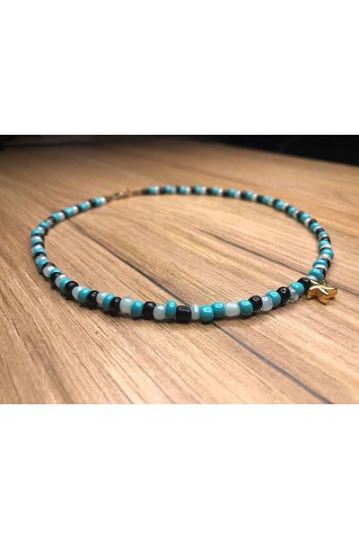 Stoneday Blue Black Colored Special Design Star Pendant Sand Bead Necklace