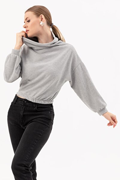 Kadın Gri Boğazlı Sweat Pamuklu