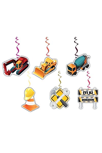 Genel Markalar Inşaat Iş Makinaları Temalı Sarkıt Tavan Süsü 6'lı