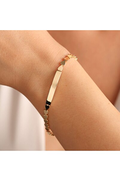 Sembol Gold Isim Yazılan 14 Ayar Altın Bileklik Kalp Form