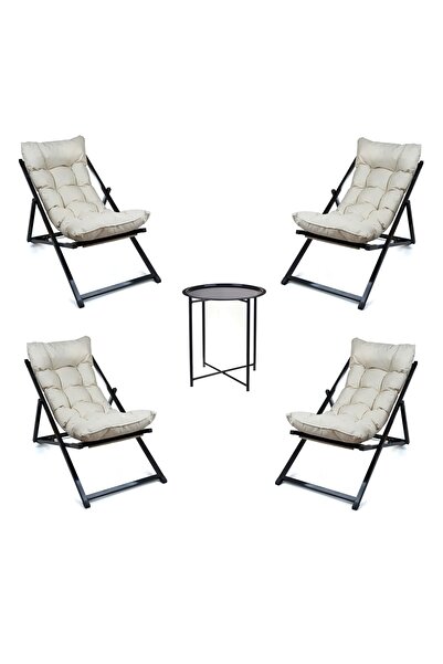 HUNDEMİR Minderli - Minny Şezlong Seti Bahçe&balkon&teras&plaj Katlanır Dörtl...