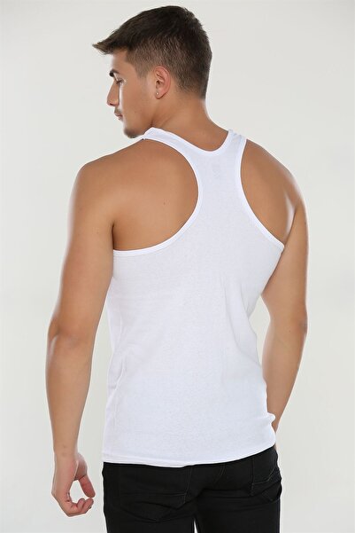Afilva White Seher Yıldızı Men's Cotton Ribbed Sports Undershirt