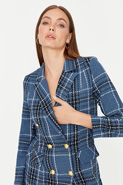 Trendyol Collection Sötétkék szőtt gombos részletes kabátruha TWOAW23EL00475