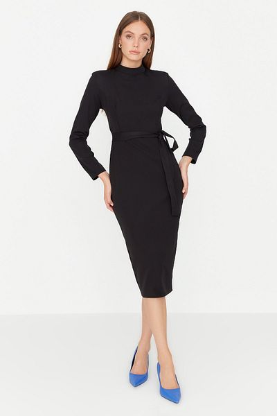 Trendyol Collection Μαύρη γραβάτα Λεπτομερές υφαντό φόρεμα TWOAW23EL00362