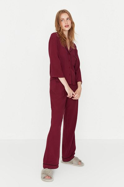 Trendyol Collection Burgundy Ribbed Viscose Woven Pajamas Set Thmaw21Pt0292