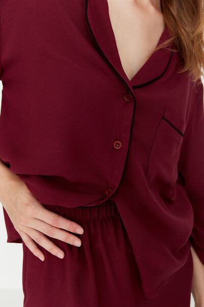 Trendyol Collection Σετ πιτζάμες με μπορντό ύφανση βισκόζης THMAW21PT0292