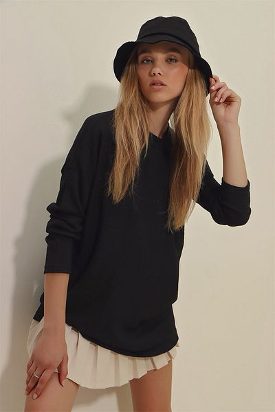 Trend Alaçatı Stili Blouse - Black - Oversize
