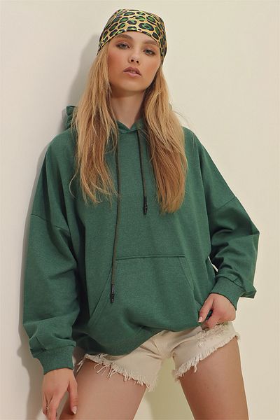 Trend Alaçatı Stili Sweatshirt - Grün - Regular Fit