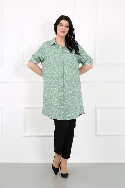 By Alba Collection Women's Khaki Floral Cotton Viscose Large Size Tunic