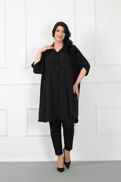 By Alba Collection Women's Black Imported Ayrobin Fabric Large Size Tunic