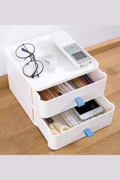 Bayev Organizator de birou cu sertar cu 2 niveluri Organizator de accesorii pentru bijuterii pentru machiaj Cutie de depozitare Material dentar