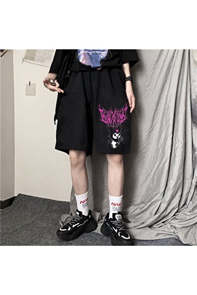 Touz Anime Harajuku Kuromi Sanrio Unisex χτενισμένο βαμβακερό σορτς - M F Touz