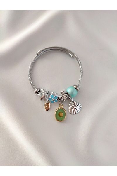Evorya Steel Women's Bracelet with Blue Charm and Seashell