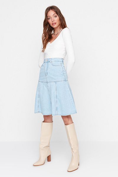 Trendyol Collection Világoskék varrás részletes farmerszoknya