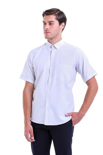 Hatemoğlu Gray Regular Fit Patterned Cotton Buttoned Collar Short Sleeve Classic Shirt