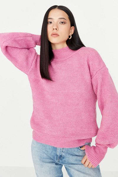 Trendyol Collection Pulover de bază roz cu textura moale tricotaje TWOAW21KZ0204