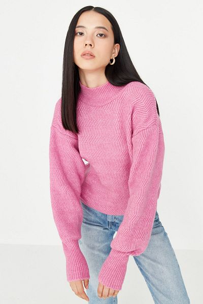 Trendyol Collection Pulover de bază roz cu textura moale tricotaje TWOAW21KZ0204