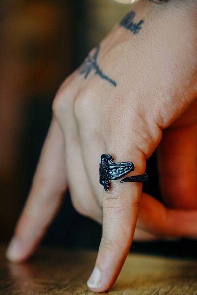 The Collection Matte Black Crocodile Model Adjustable Ring