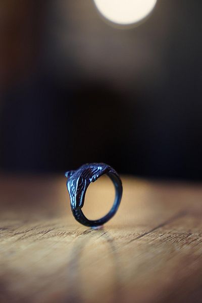 The Collection Matte Black Crocodile Model Adjustable Ring