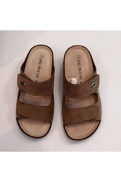 D By Divarese شبشب نسائي من الجلد الطبيعي Nubuck Mink بشريط فيلكرو مزدوج وجلد داخلي ناعم من مادة البولي يوريثين