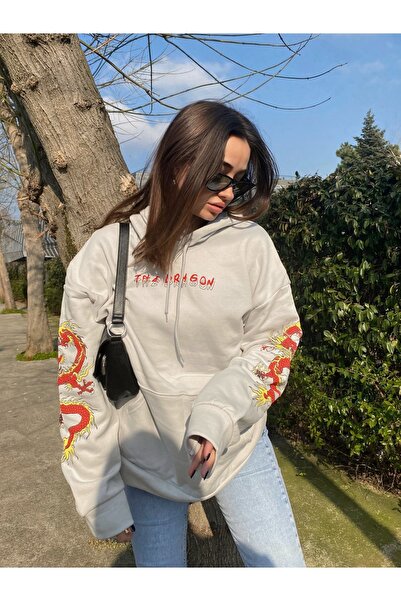 Jose Clothing Φούτερ με κουκούλα καγκουρό με κουκούλα σε γκρι Dragon