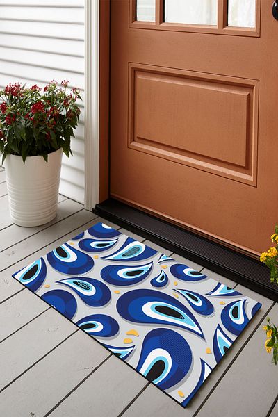 Vagonik Evil Eye Bead Patterned Digital Printed 50x70cm Decorative Multi-Purpose Indoor and Outdoor Door Mat
