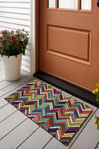 Vagonik Zigzag Embroidery Patterned Digital Printed 50x70cm Decorative Multi-Purpose Indoor and Outdoor Door Mat