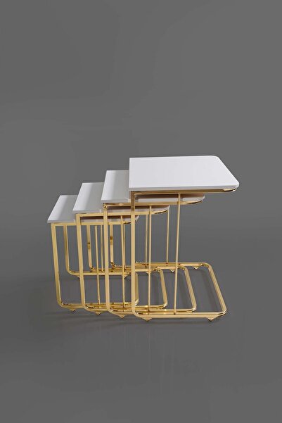 Veys Sehpa Tekerlekli Gold 4 Lü Zigon Sehpa - - Yan Sehpa