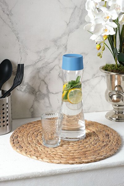 Louis Marie | Organik Cam| Silikon Kapaklı | Çelik Tıpalı | 3 Parça | Karaf | Sürahi | Mavi