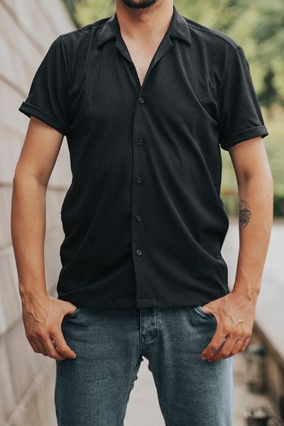 bombe Slim Fit Men's Short Sleeve Shirt Black