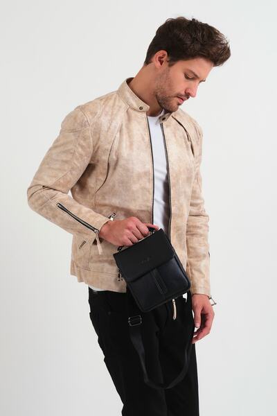 YOGII حقيبة يد وكتف بحزام جلدي عالي الجودة لون أسود