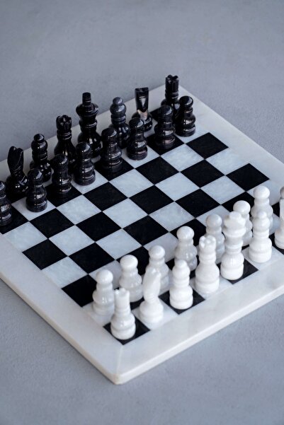 helya marble Büyük Boy Lüks Mermer Satranç Takımı (30X30)