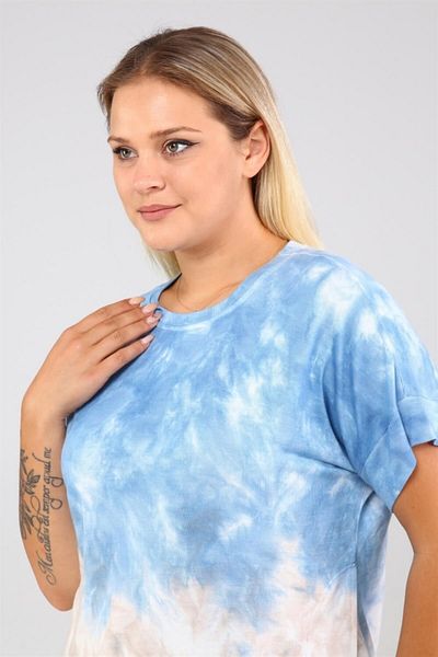 Seamoda Tricou cu vopsea cravată albastru-bej cu fante laterale