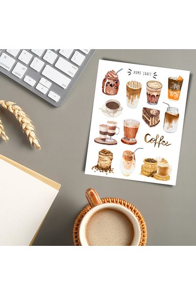 Hume Craft مجموعة ملصقات القهوة الشفافة مناسبة لمجلة جدول الأعمال المخططة