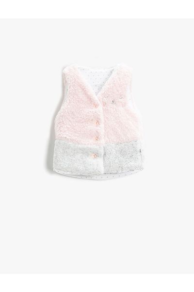Koton Plush Vest Buttoned Double Color Cotton