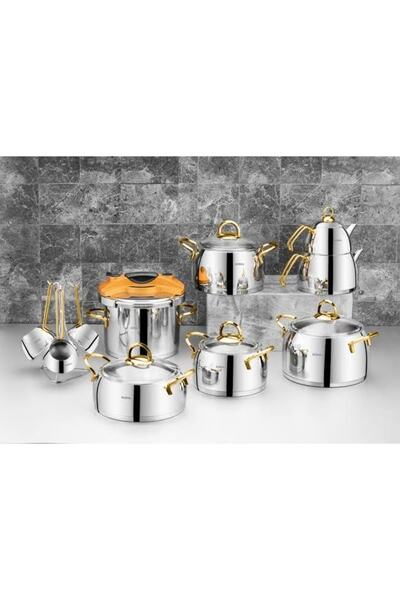 Güral 18 Parça Çelik Tencere Gümüş Kulp