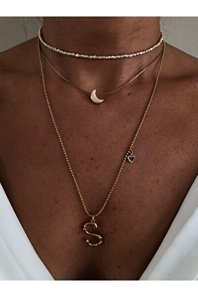 Rossetto Atelier Rs Top Zincirli Mini Kalp Detaylı S Harfli Kolye