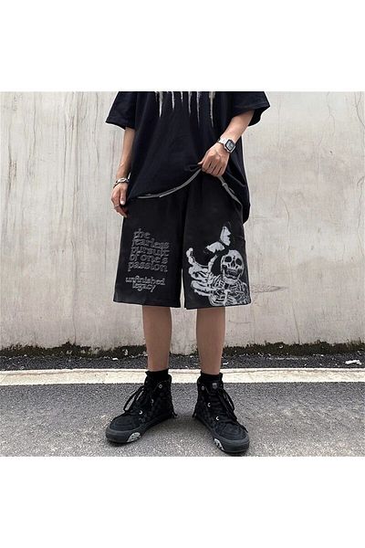 Gofeel Harajuku Skull And Butterfly Gothic Unisex σορτς