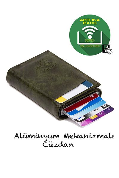 Newish Αξεσουάρ πορτοφολιού Adelina Unisex Khaki Mechanism Slide Card Holder
