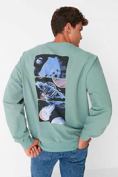 Trendyol Collection Space Patterned Mint Oversize Crew Neck Sweatshirt - Long Sleeve TMNAW22SW0407