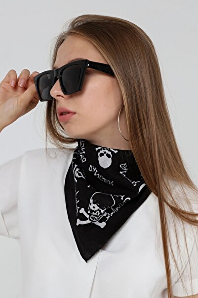michaeller Bandana Kurukafa Danger %100 Pamuklu Fular Unisex Siyah