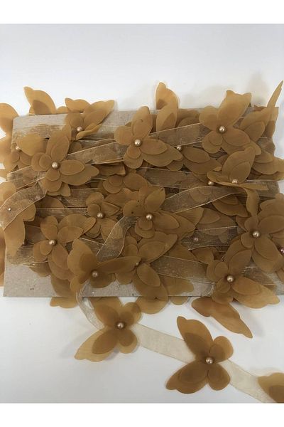 Hobigram Mustard Laser Cut Butterfly Ribbon Organza Fabric Artificial Flower 13 Pieces Butterfly – Διακοσμητική κορδέλα – Deko