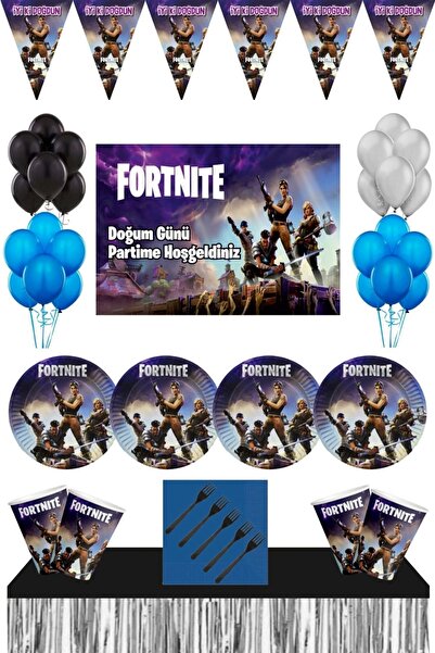 Fortnite 8 Kişilik 70x100 Cm Afişli Doğum Günü Parti Süsleri Malzemeleri Masa Etekli