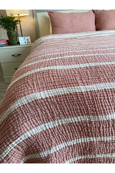 YASEMİNİNEVİ Brick Striped King Size Bedspread/pike