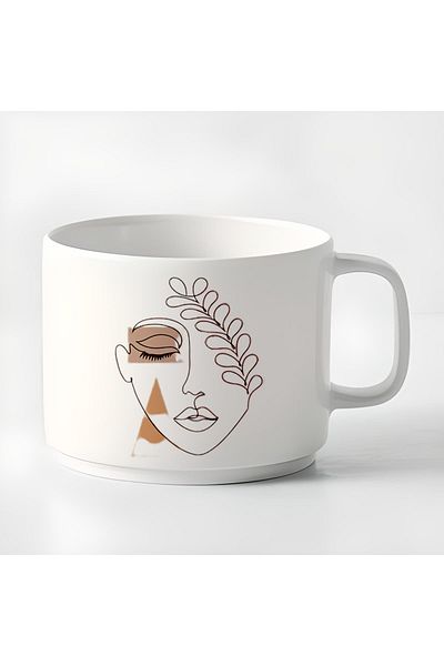 GünayStore Double Turkish Coffee Cup & Espresso Cup Minimal Linear Women's Design Small Mug