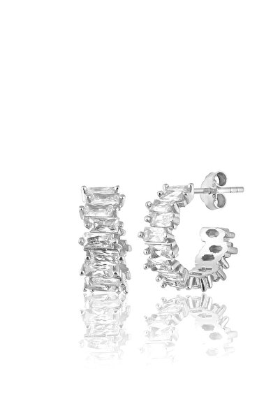 Zanaatsilver 925 Ayar Gümüş Rodyum Kaplama Baget Taşlı Tamtur Halka Küpe